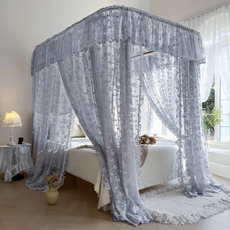 新型导轨U型蚊帐三开门落地式加密家用卧室1.8铝合金加厚双轨支架