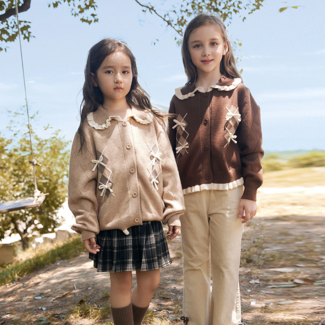 女童毛衣新款儿童装秋冬洋气女大童外套复古套头毛线衣针织衫