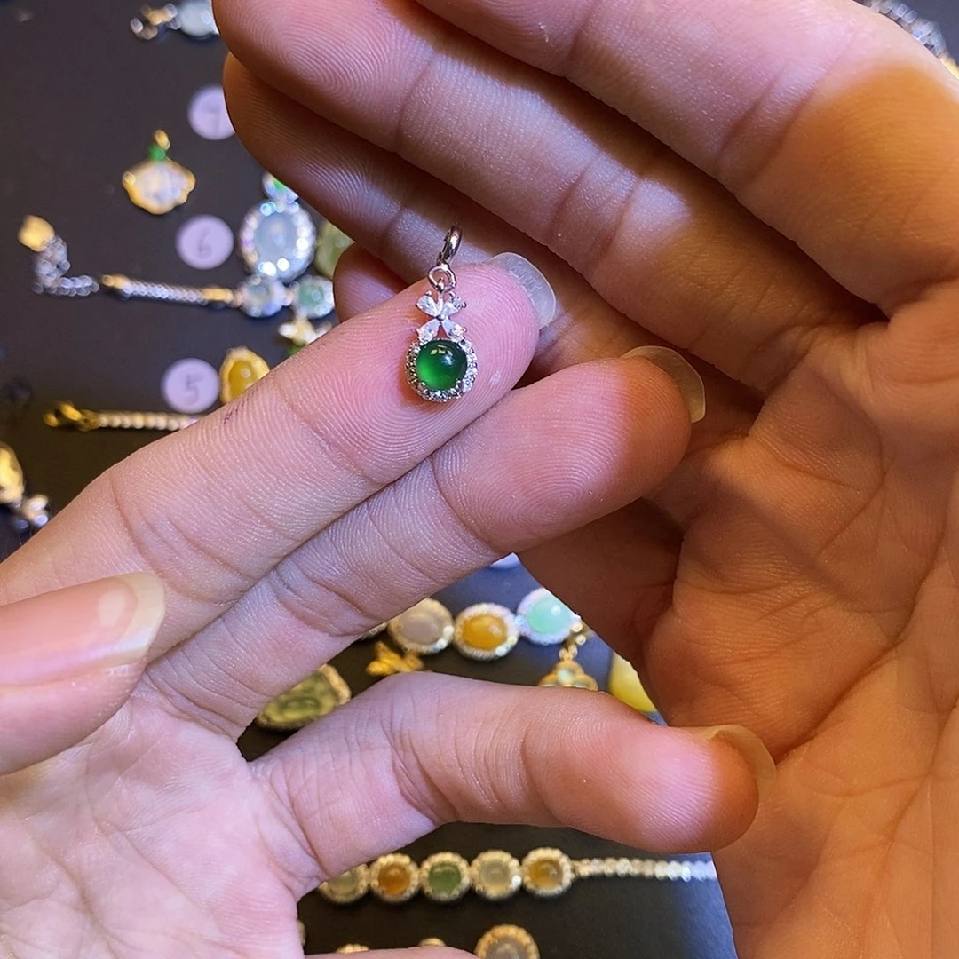 吊坠(不含链)银S925镶嵌翡翠