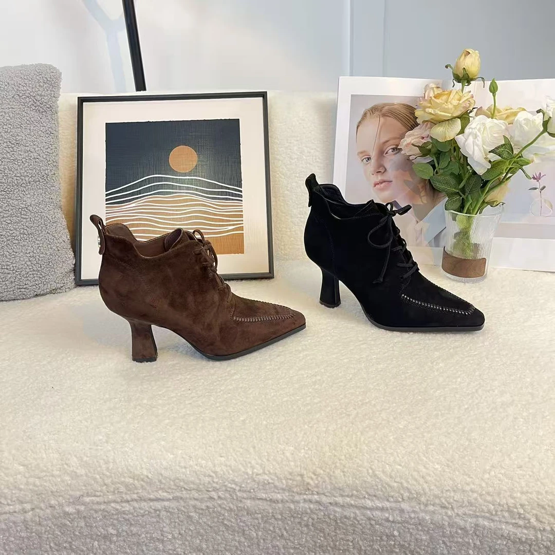 1547羊皮羊新款绒内里保暖不臃肿呵护双脚纯手工单靴增高鞋跟短靴