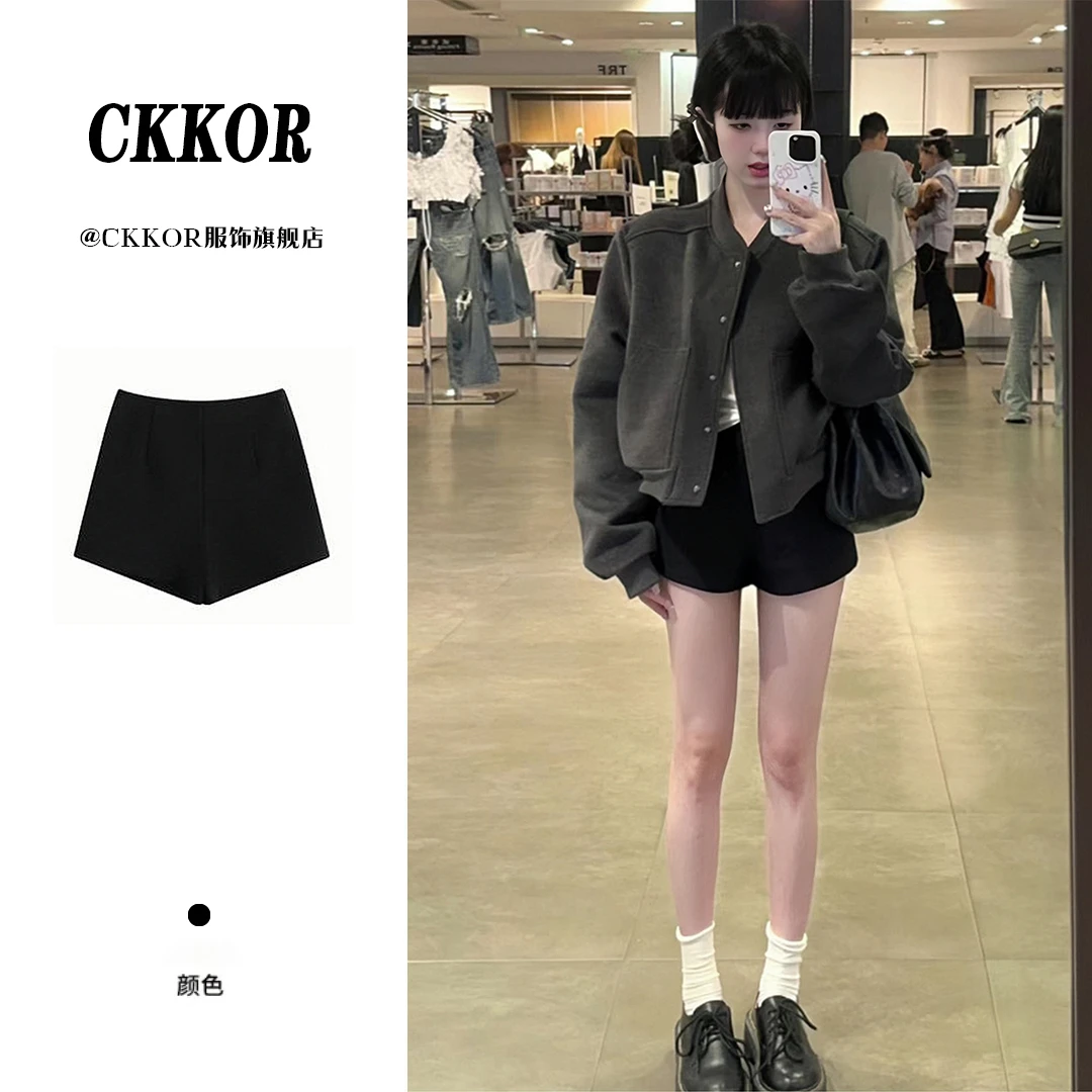CKKOR新款爆款高腰夏季短裤女美式时尚百搭休闲显瘦小个子a字裤女