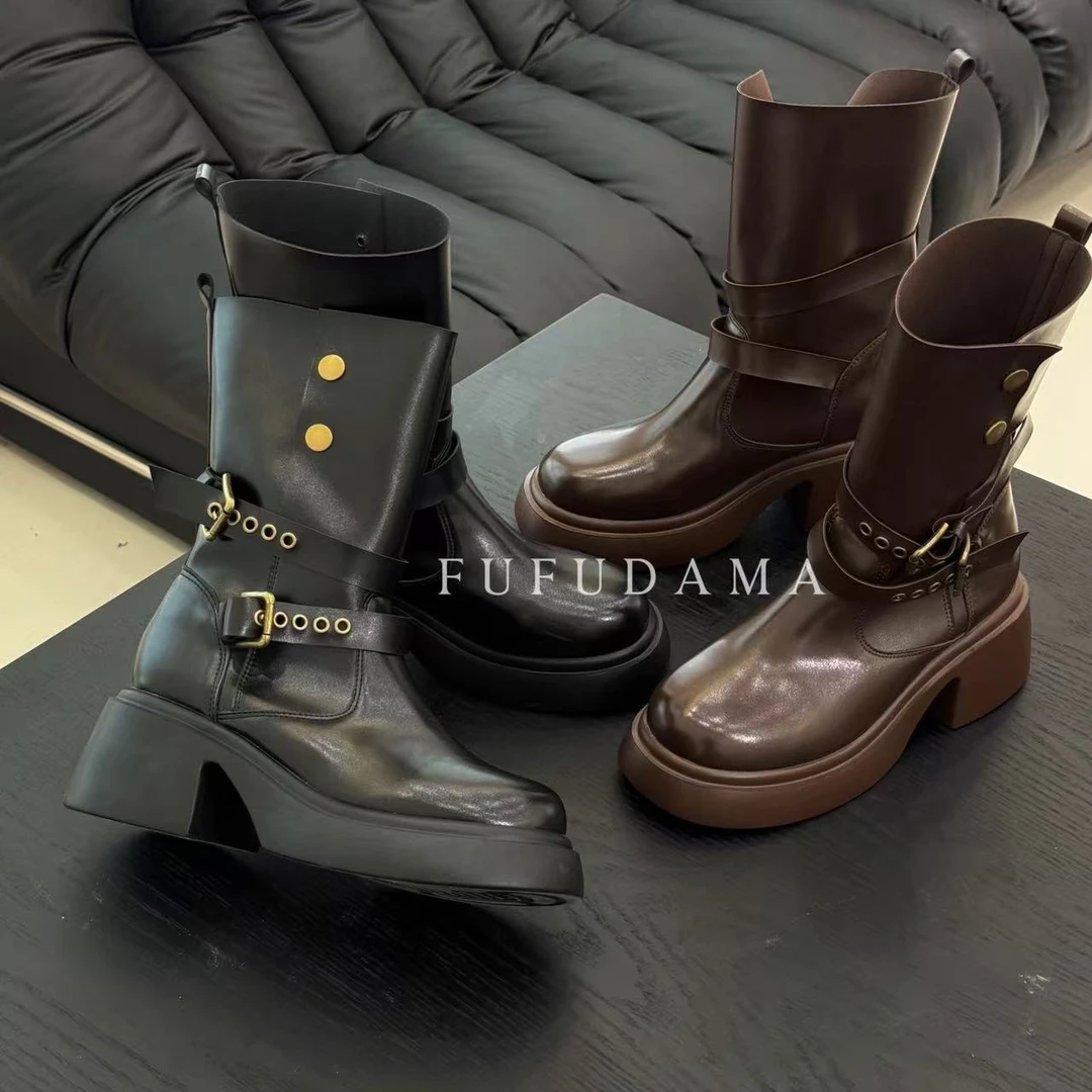 【胖福福大码女鞋】秋冬新款复古厚底短靴马丁靴