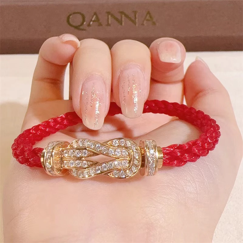 QANNA【大号】【8字】18K金豪华满钻情侣同款钻石红绳【赠红绳】AY