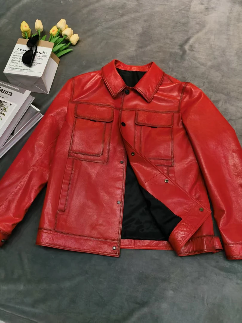 2313-BGN-男士绵羊皮真皮皮衣休闲百搭款简约气质