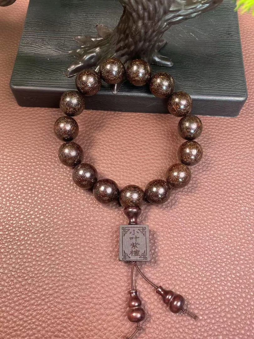 GX08-珍品15mm满金星小叶紫檀男款文玩念珠工艺饰品