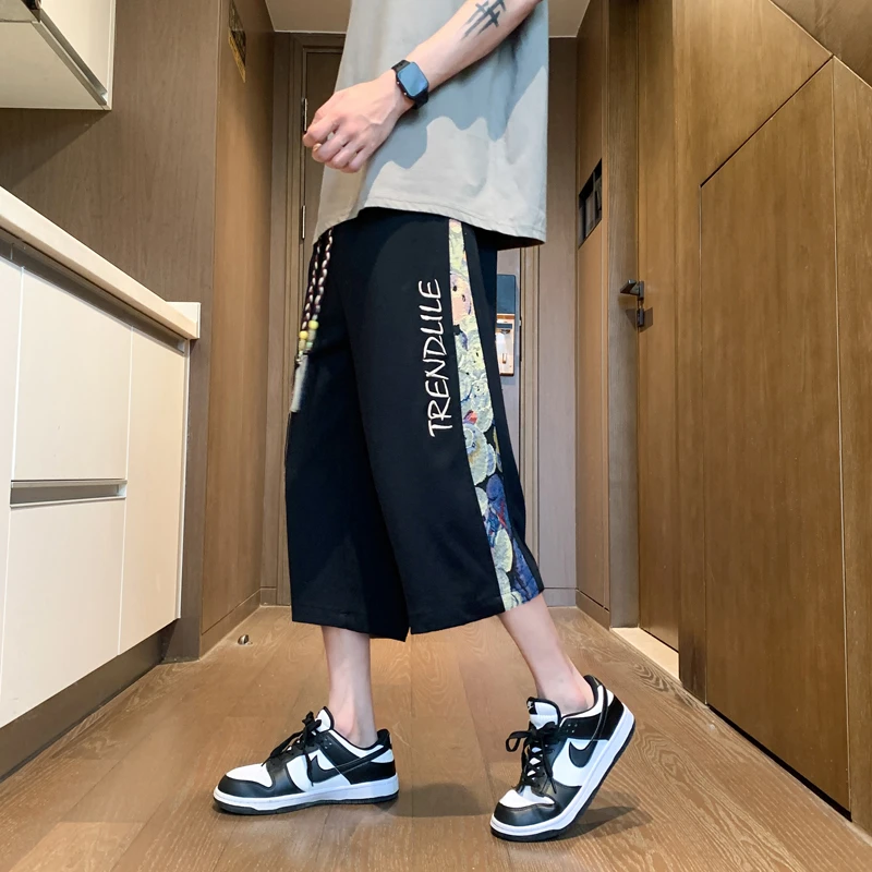 新中式外穿短裤男夏季2025新款运动马裤大码国潮流宽松休闲七分裤