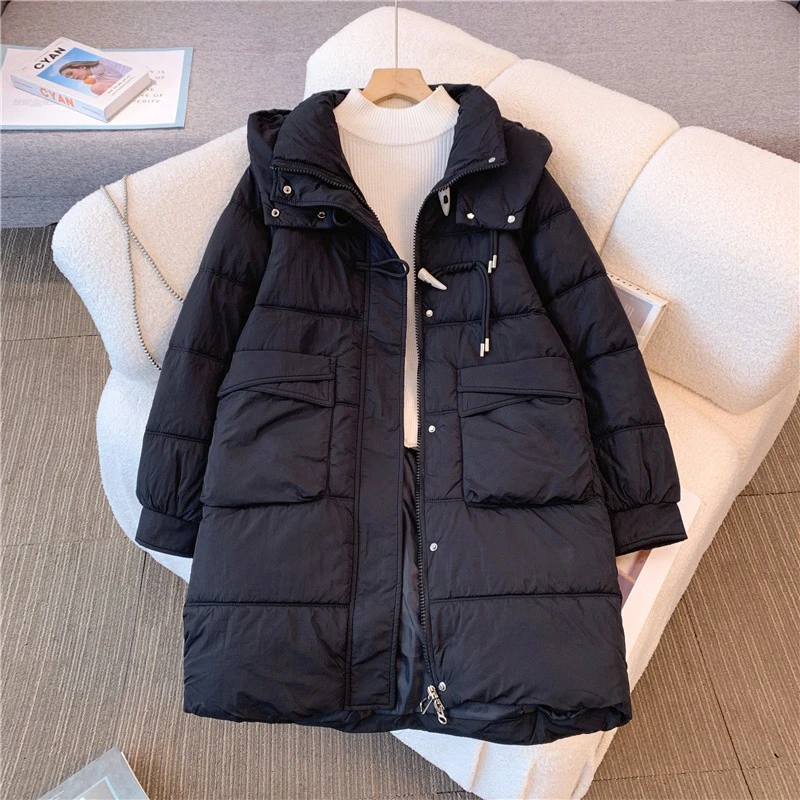 冬季厚款中长款带帽外套