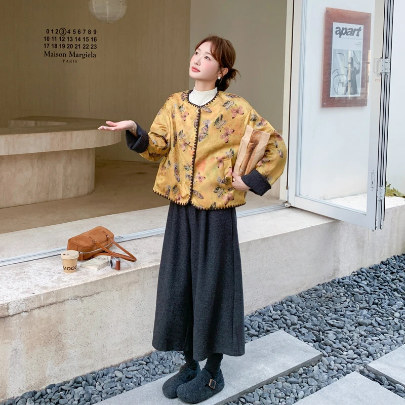 新中式富家千金风两面穿毛呢套装2025冬季新款优雅气质国风两件套