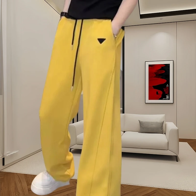 2025春秋季新款女士松紧高腰抽绳直筒裤垂感时尚宽松百搭休闲裤子