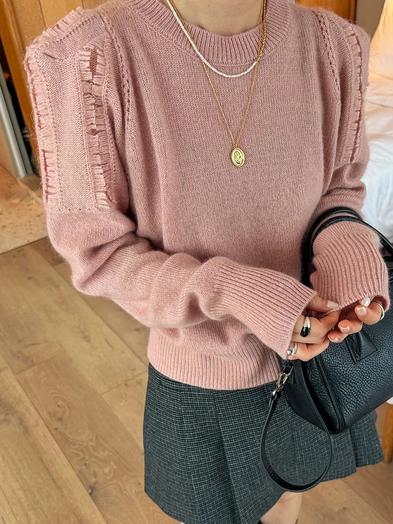 2025春新款设计感流苏拼接毛边宽松软糯羊绒衫针织开衫女显瘦