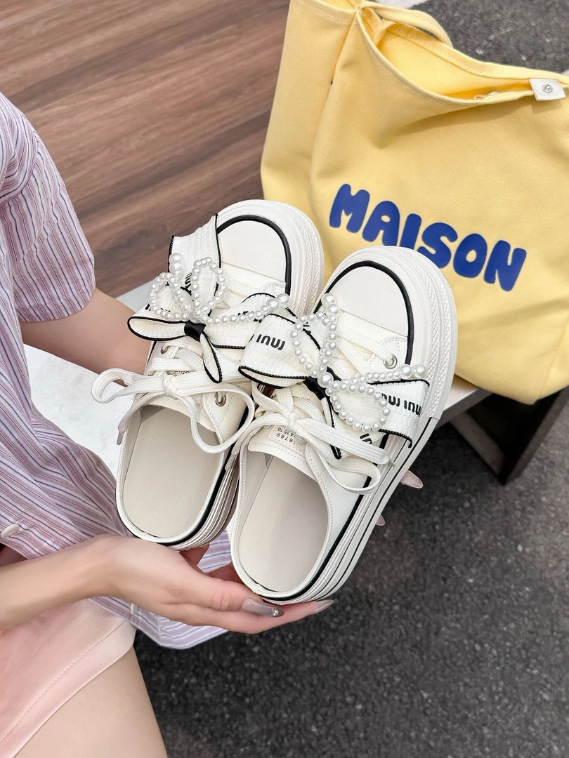 【二叔专属】胶粘鞋厚底蝴蝶结平底包头拖休闲韩版半拖圆头268-70