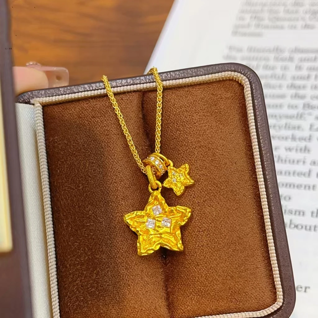 韦雪同款越南金铜合金点钻锤纹星星项链吊坠【带项链】（赠礼盒）