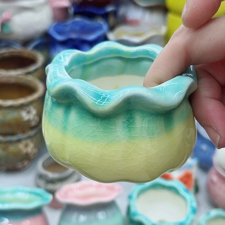 多肉绿植陶瓷花盆9.9包邮，有孔