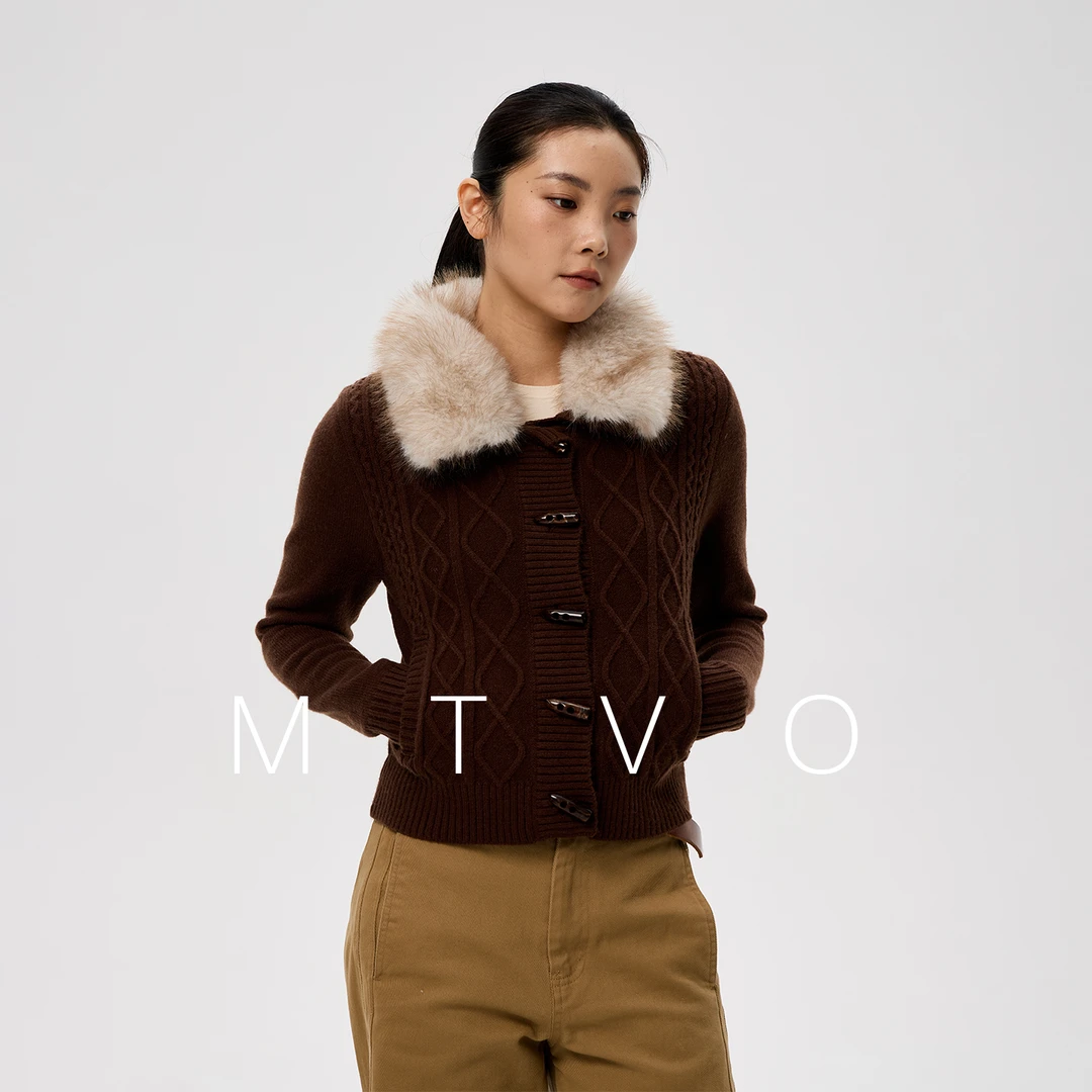 MTVO复古美拉德牛角扣针织开衫秋冬修身显瘦毛衣外套慵懒休闲