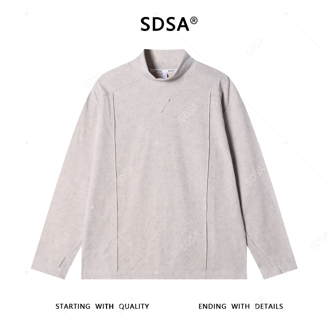 SDSA男士秋冬新款痞帅男装潮牌简约扎染倒三角半高领长袖T恤百搭