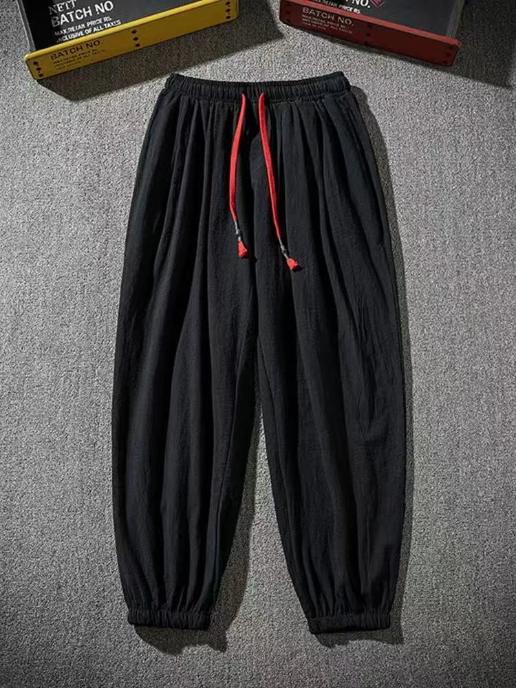 2813 松紧腰棉麻裤子夏季哈伦裤宽松束脚休闲裤