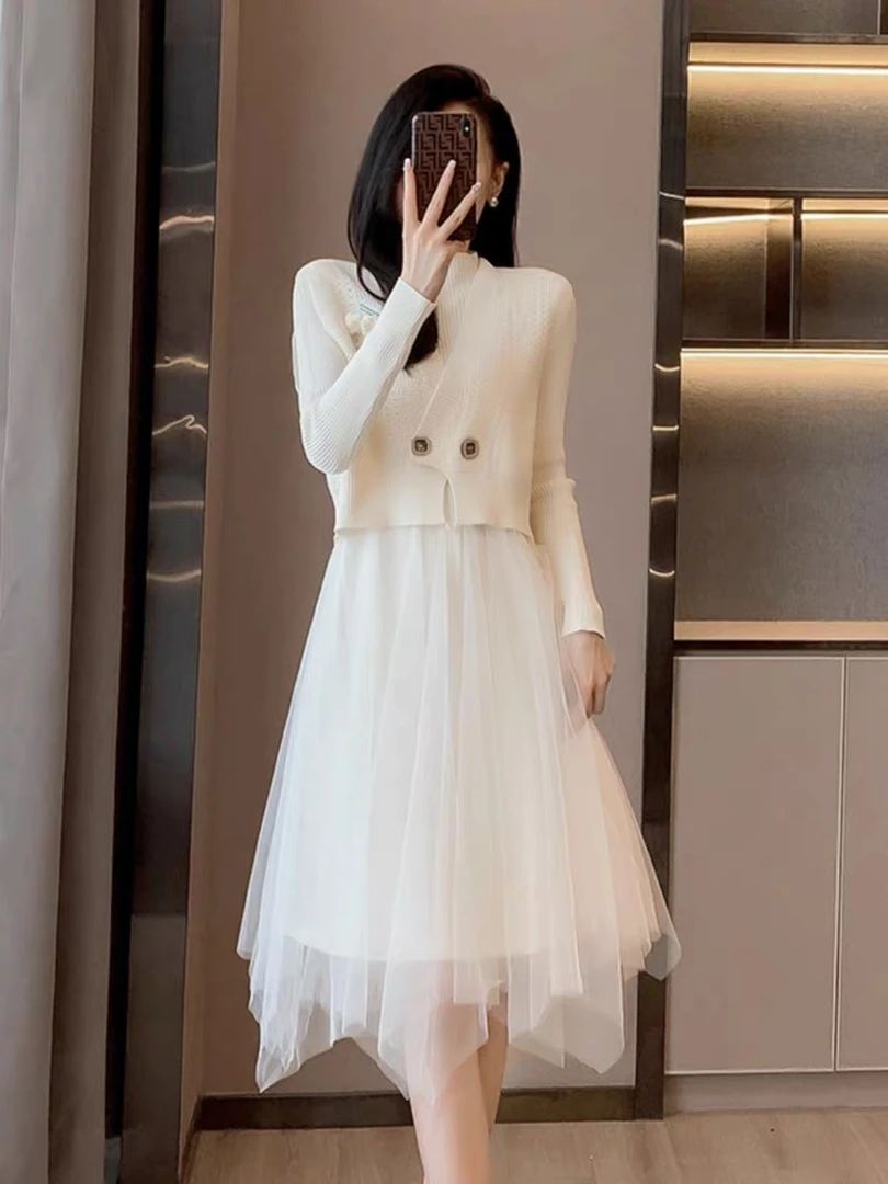 （801-850）妍度秋冬针织连衣裙长袖高级感秋冬大衣内搭毛衣裙