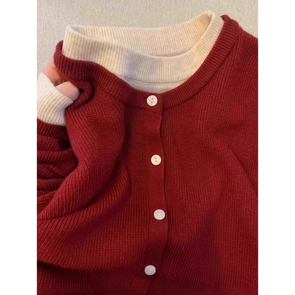 慵懒风高级感新年红开衫毛衣女秋冬季新款洋气内搭打底针织衫上衣