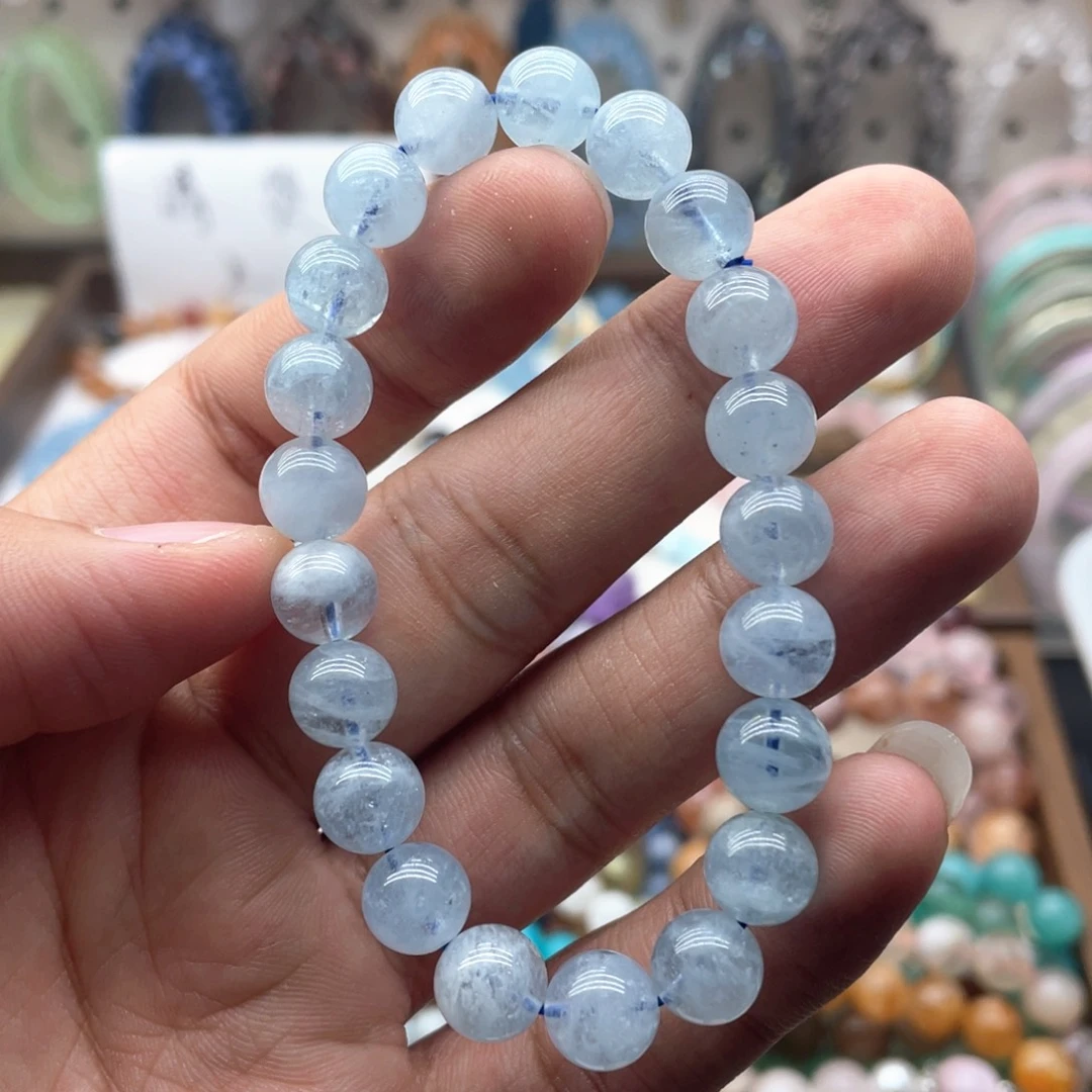 银S925镶嵌手链烟晶9.4咪海蓝宝