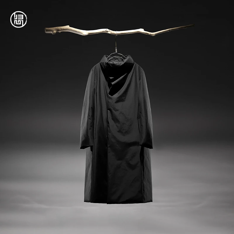 归心国风男装 冬季男士过膝羽绒服 95鹅绒立领长款鹅绒羽绒服男款