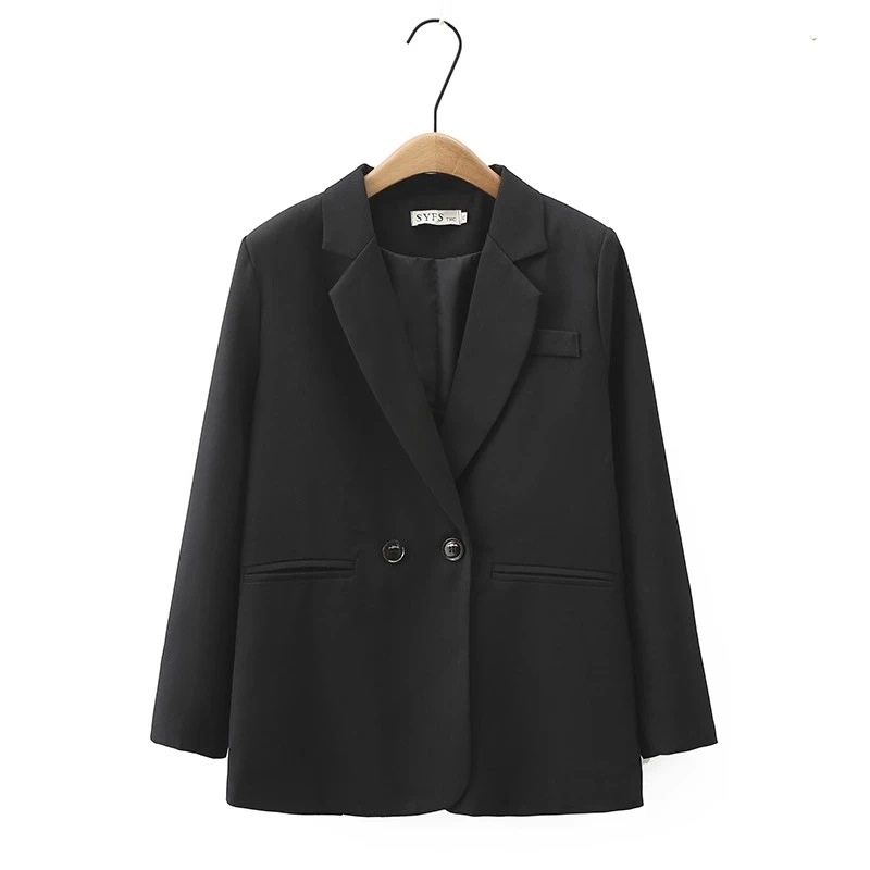 衬衫袖翻领百搭混纺奢感女士西装短款黑色秋季休闲