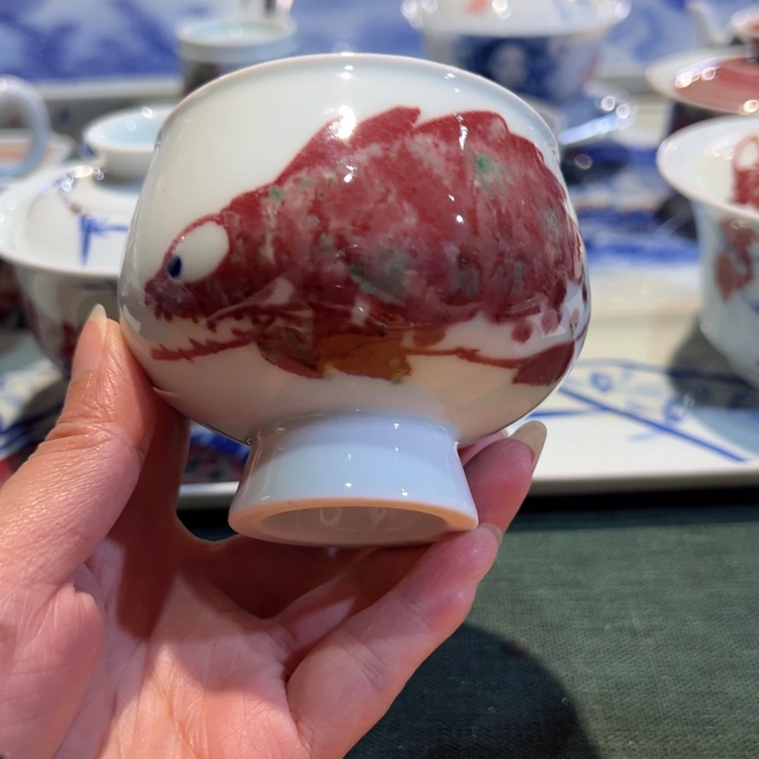 杯原矿青花釉里红瓷器