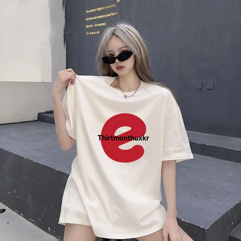 100棉情侣半袖纯棉t恤白色休闲夏季宽松印花圆领卡通黑色上衣百搭