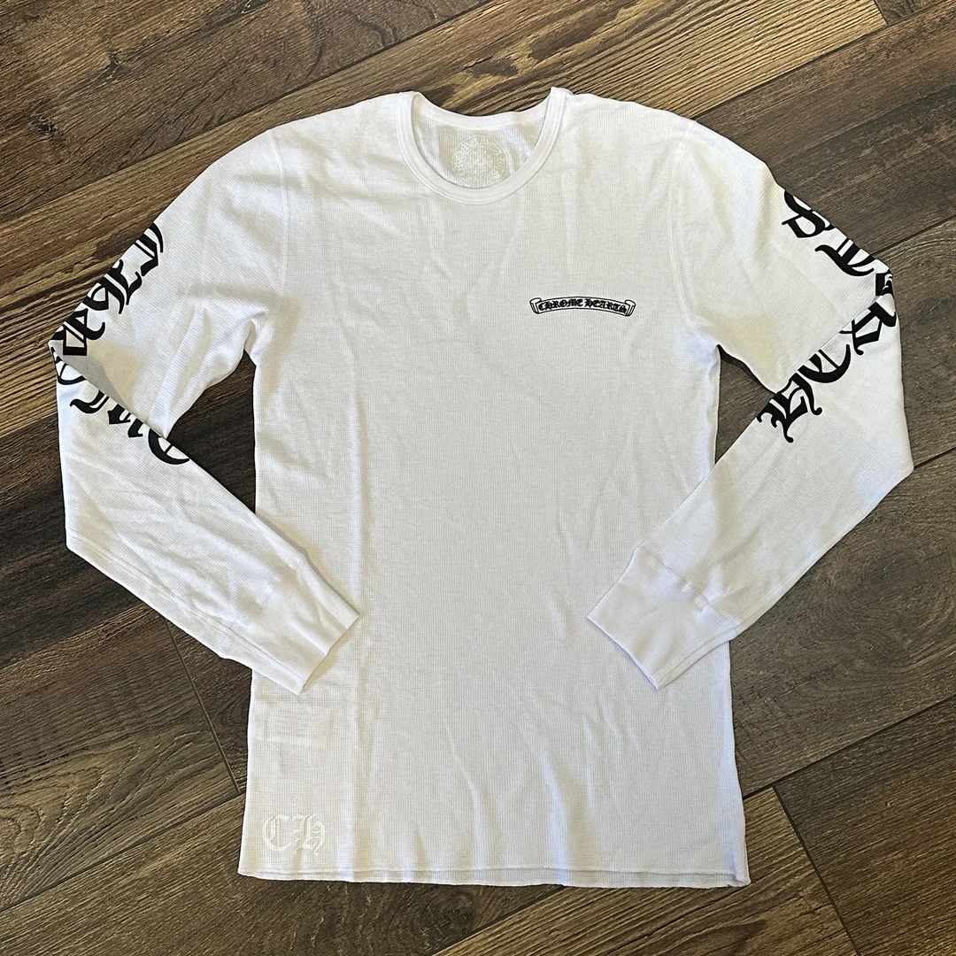 克罗心 Chrome hearts【正品】白色华夫格卷轴长袖T恤