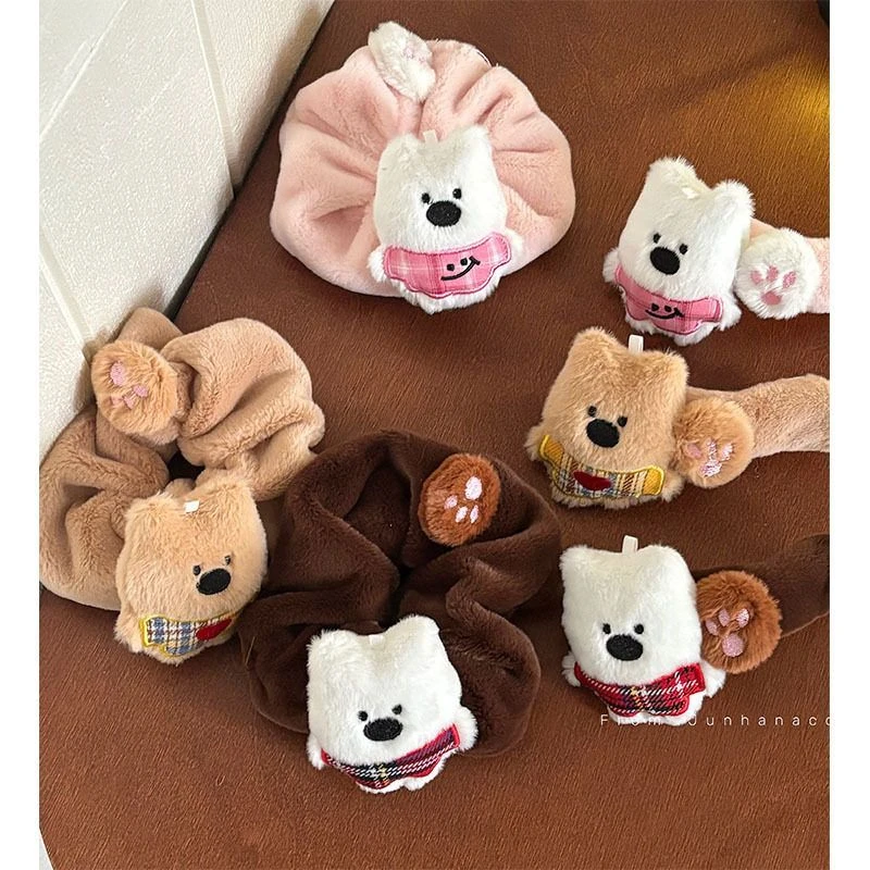 毛绒格纹小狗发夹可爱鸭嘴夹大号发卡大肠发圈发绳头饰新款发饰