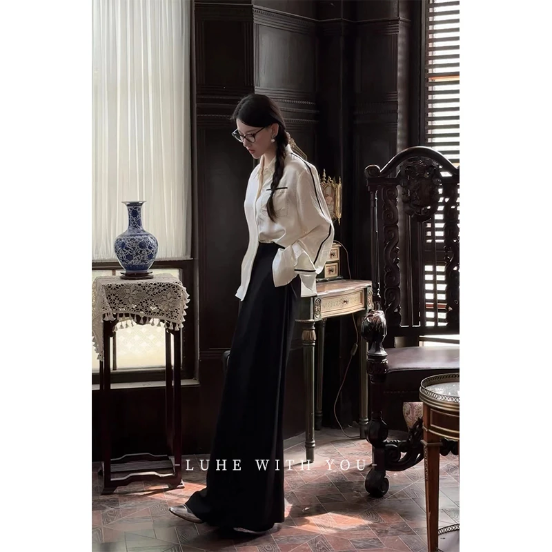 LUHE【比弗利大道】hehe-高货100醋酸撞色明线装饰衬衫+裤子