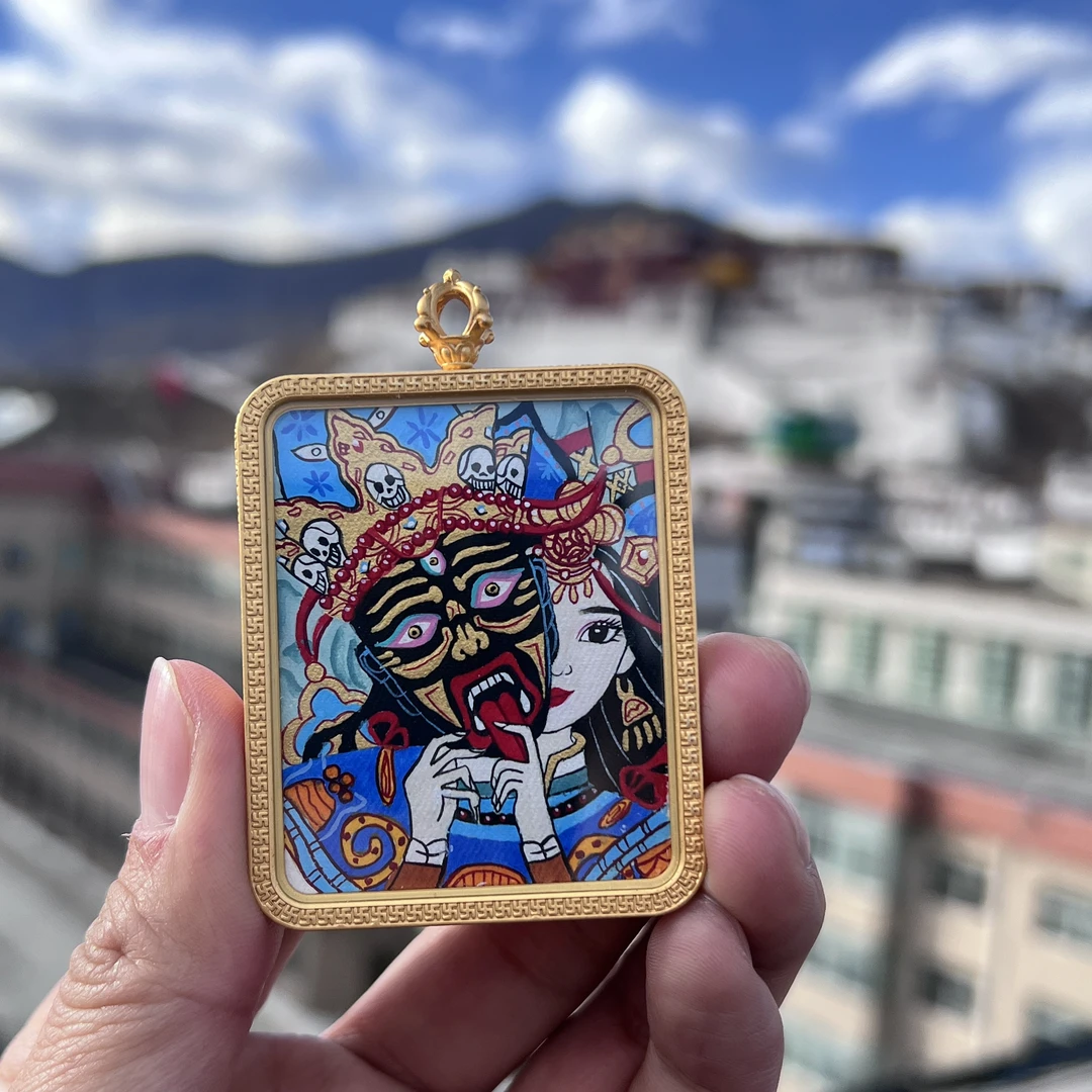 纯手绘唐卡4×5满彩前世今生纯矿物颜料合金外壳拉萨直发