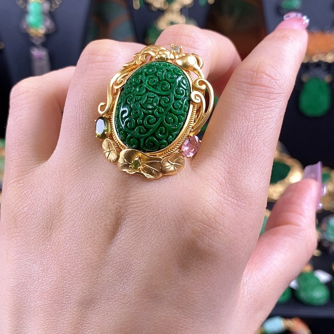 翡翠银S925镶嵌戒指戒指