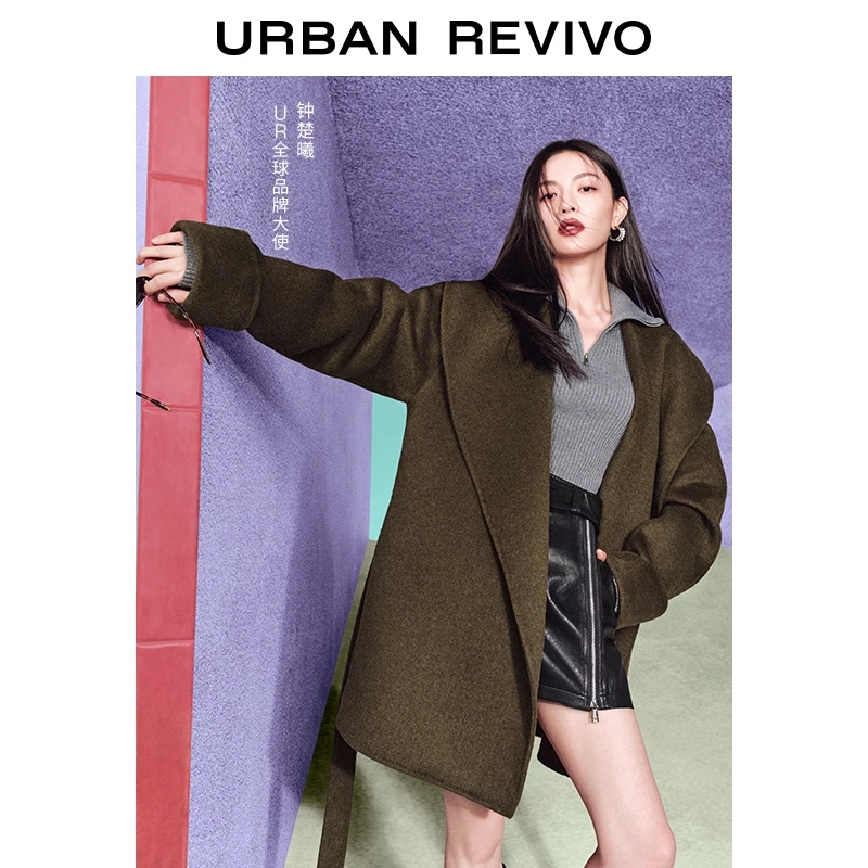 【钟楚曦同款】UR2025冬季新款女装含羊毛大衣呢料外套UWM150067