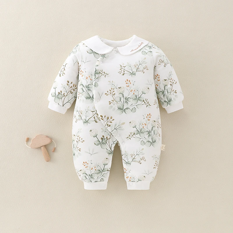 婴幼儿秋冬新款A类宝宝连体衣薄棉新生儿秋冬保暖长袖（Hi粉兔兔）