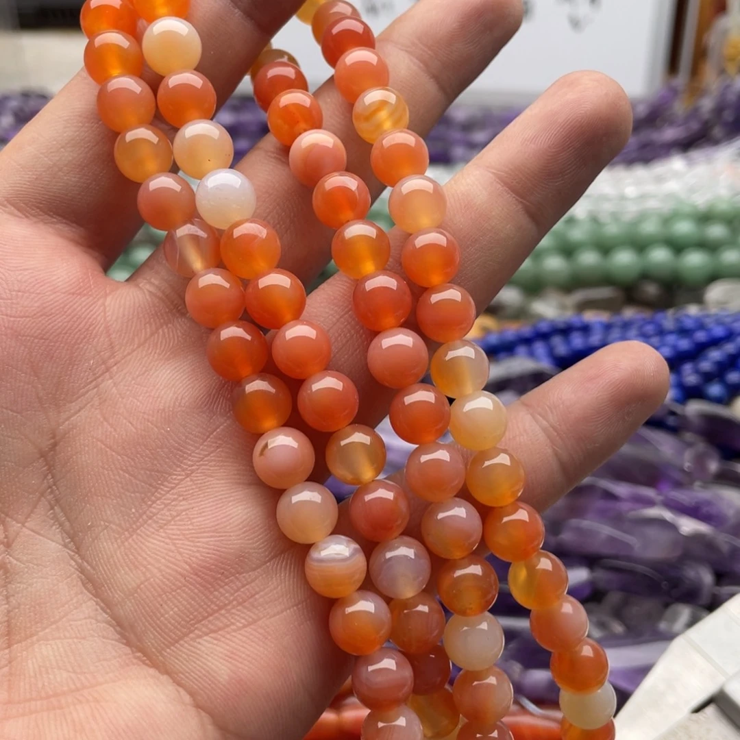 玛瑙/玉髓合金珠宝半成品一条装卡8mm盐源玛瑙圆珠