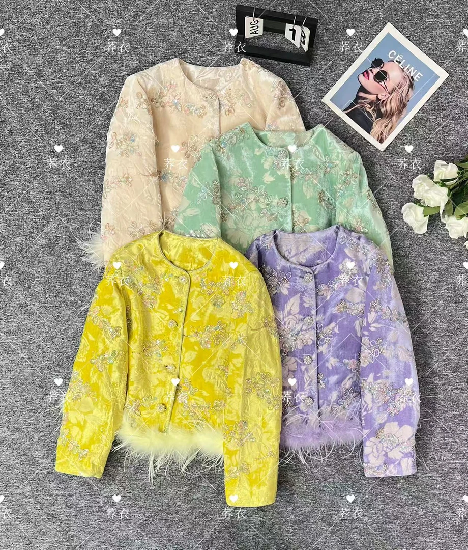 高端定制进口金属丝90白鸭绒重工钉珠刺绣亮片轻奢羽绒服外套3