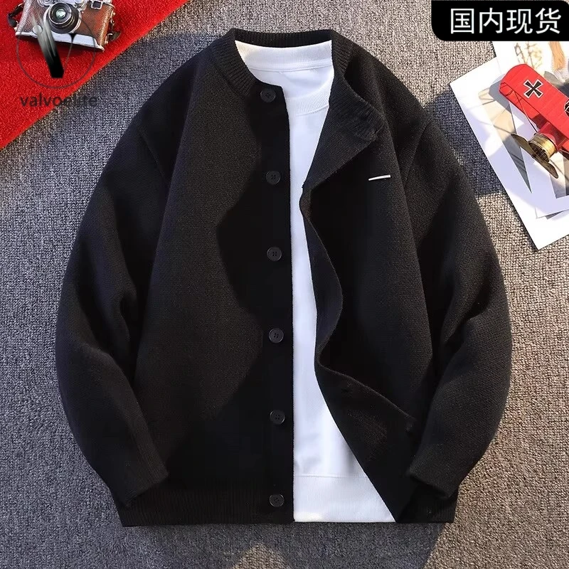 秋冬季慵懒风针织开衫潮流休闲圆领宽松纽扣简约百搭厚款毛衣外套