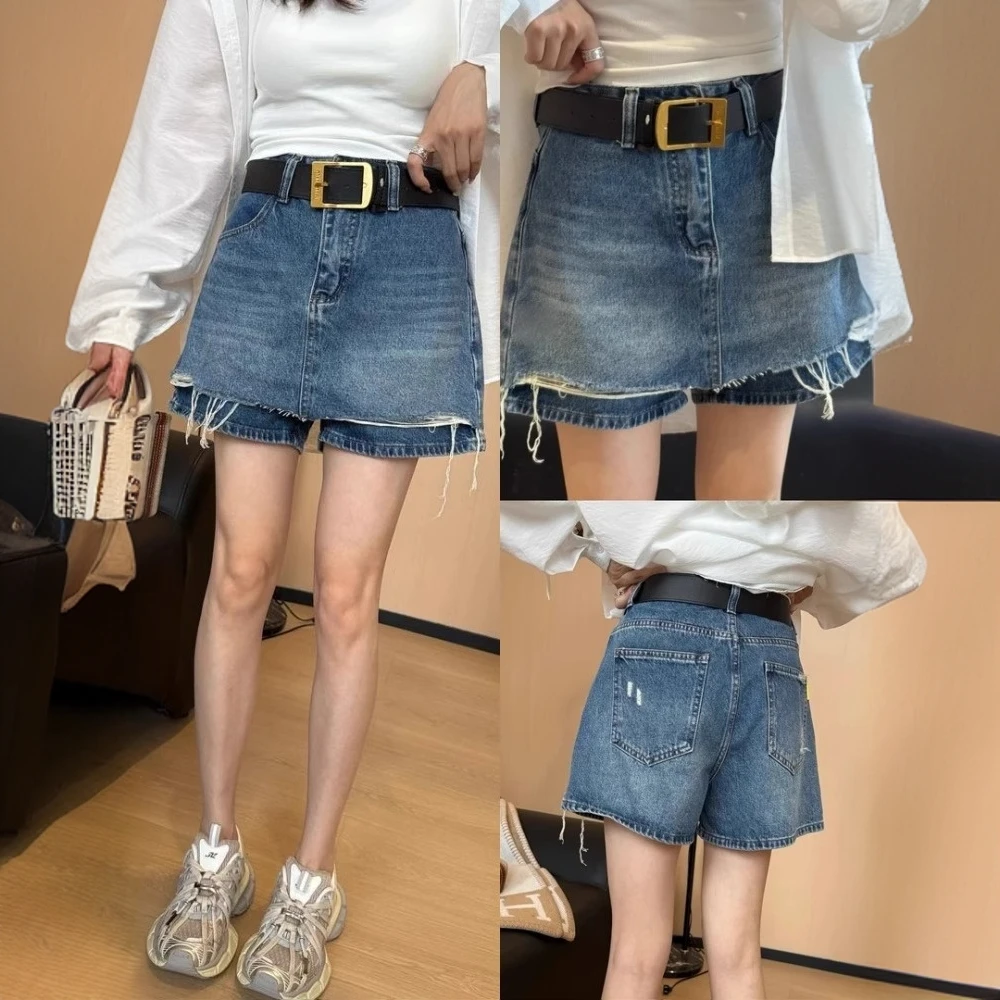 美式大码复古磨破个性短裤2025夏季新款小众时尚百搭设计休闲裙裤