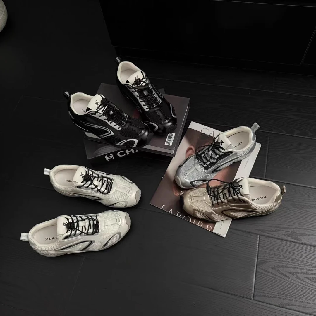 厚底内增高德训鞋女2025夏季新款网面透气运动休闲鞋赛车鞋ins潮