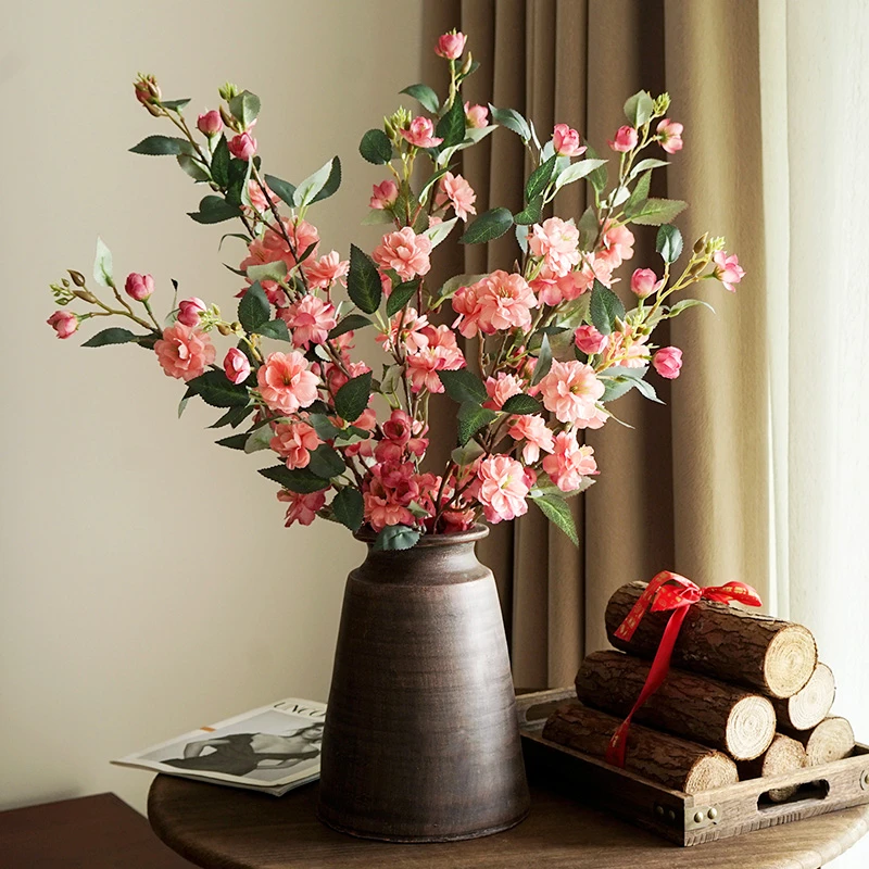 山茶花仿真花客厅餐桌花装饰花干花花束插花摆设假花绢花花艺摆件