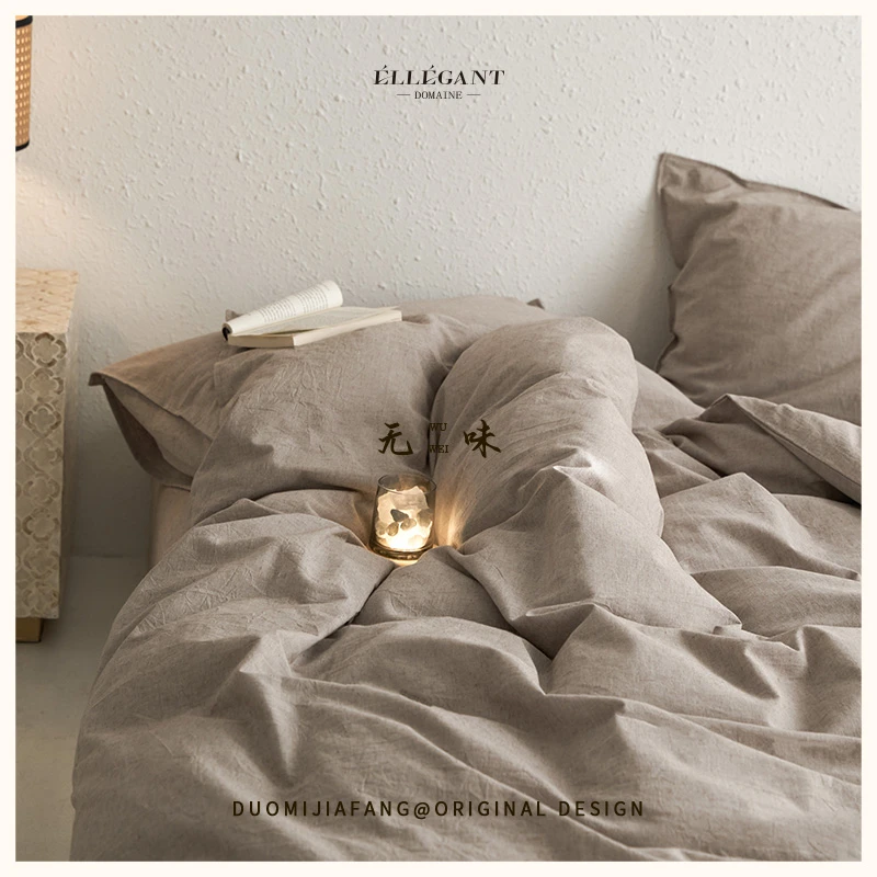 无味棉麻透气床品套件简约时尚纯色春季床上用品