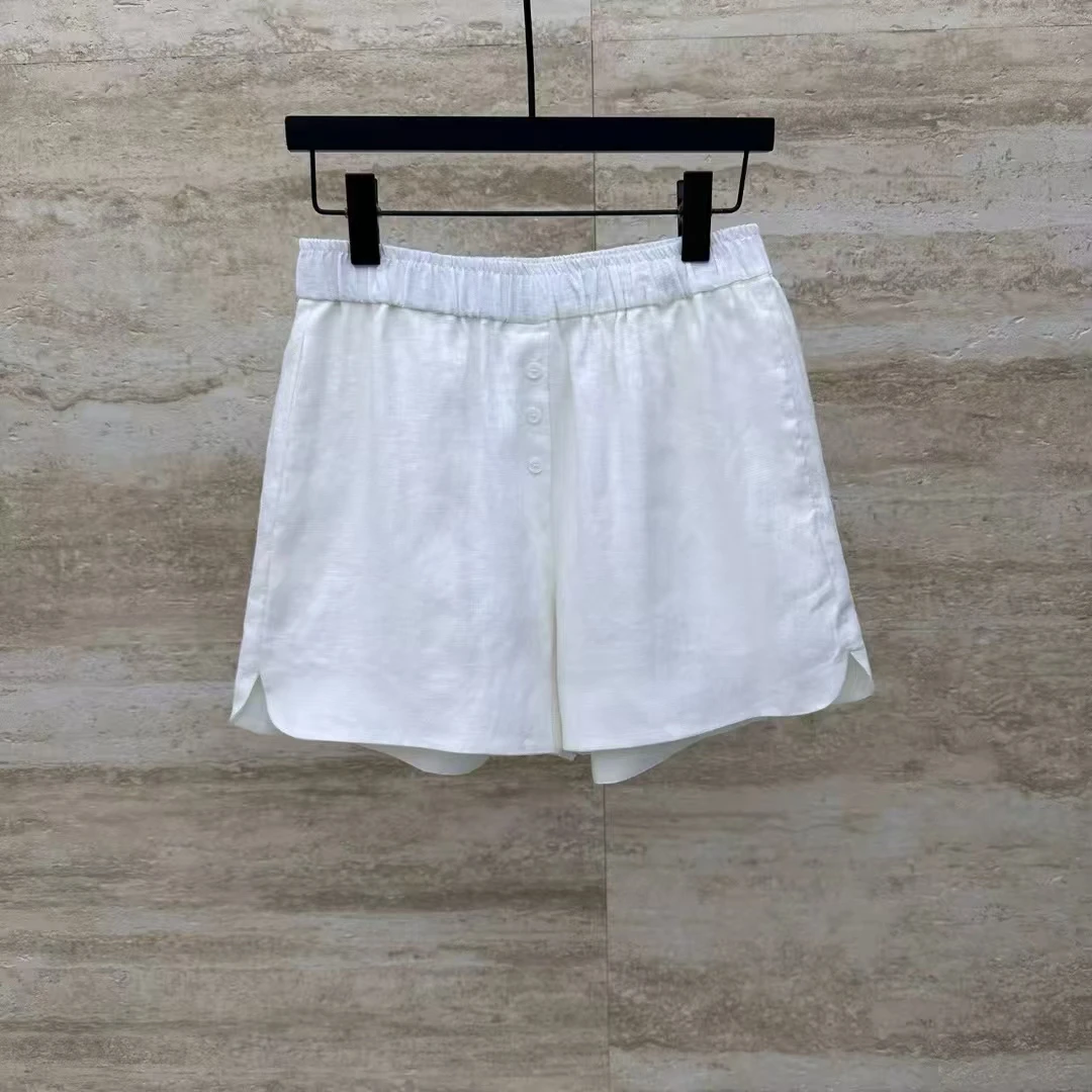 断码福利No退换夏季新款松紧腰三粒扣亚麻短裤女