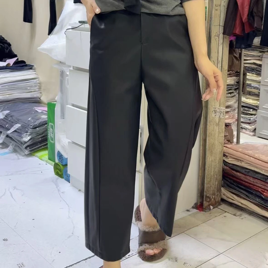 333款8分直筒皮裤（裤长88）无弹’卡码拍大