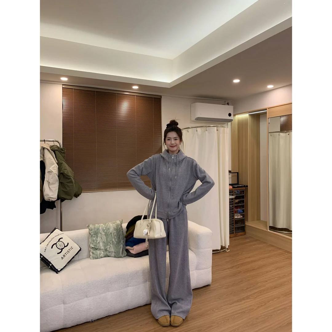 【机场套装】加长冬季连帽卫衣阔腿裤加绒两件套25363
