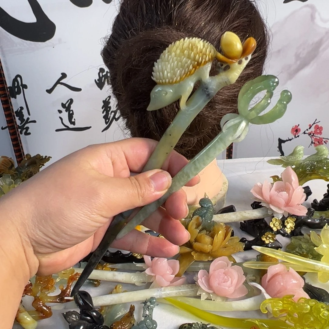 ᜊ***ᜊ蛇纹石玉未镶嵌发饰