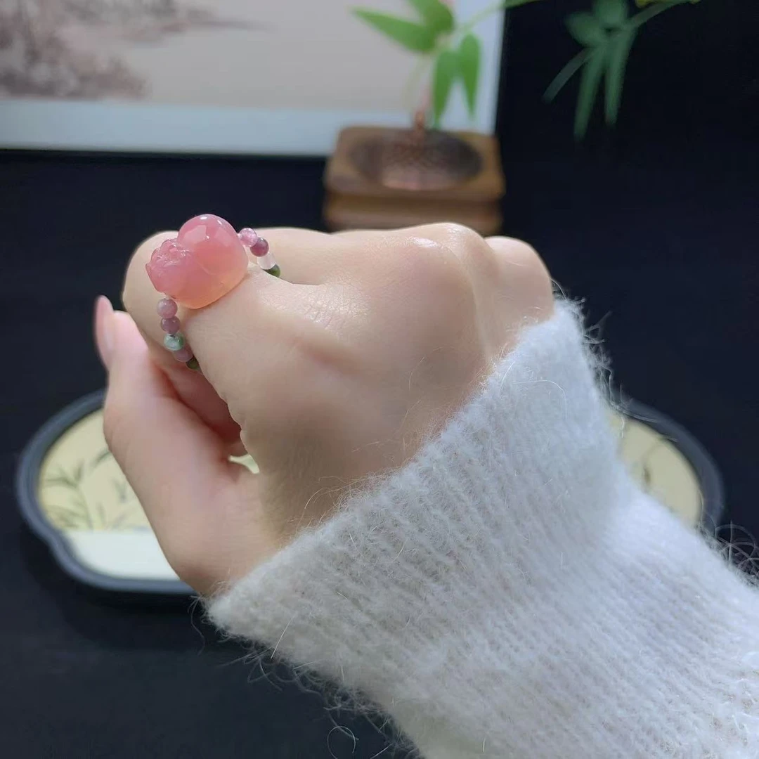 天然碧玺搭配貔貅戒指3.5mm