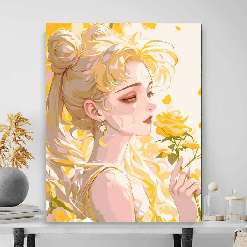 diy数字油画美少女战士卡通动漫手工简单填色治愈客厅卧室装饰画