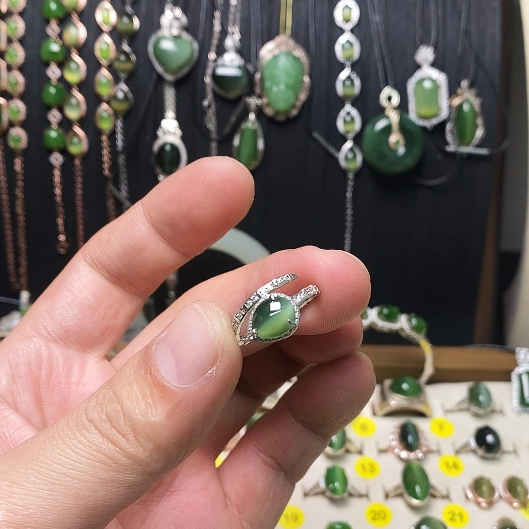 和田玉（碧玉）银S925镶嵌戒指
