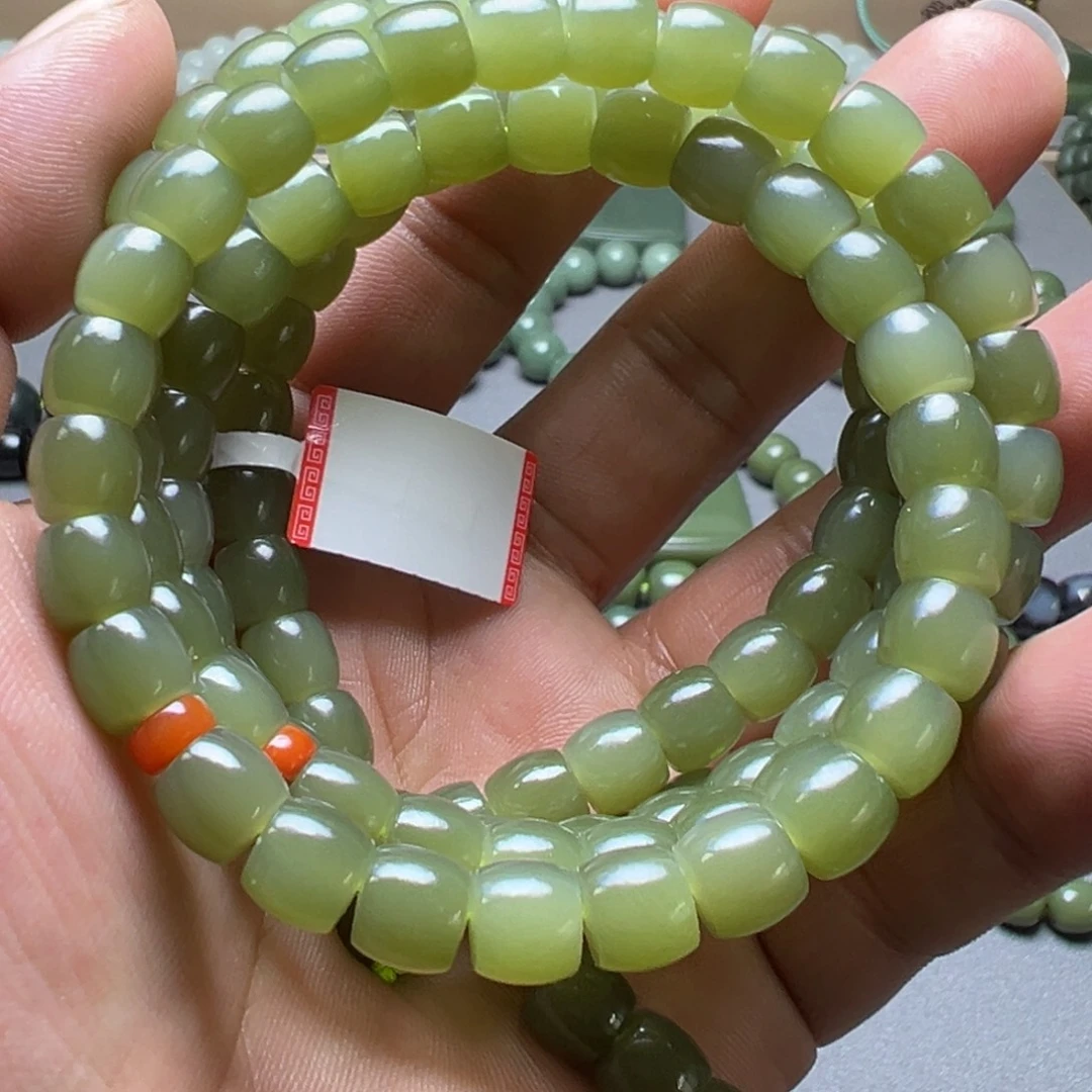 和田玉未镶嵌手链花土沟108卡8