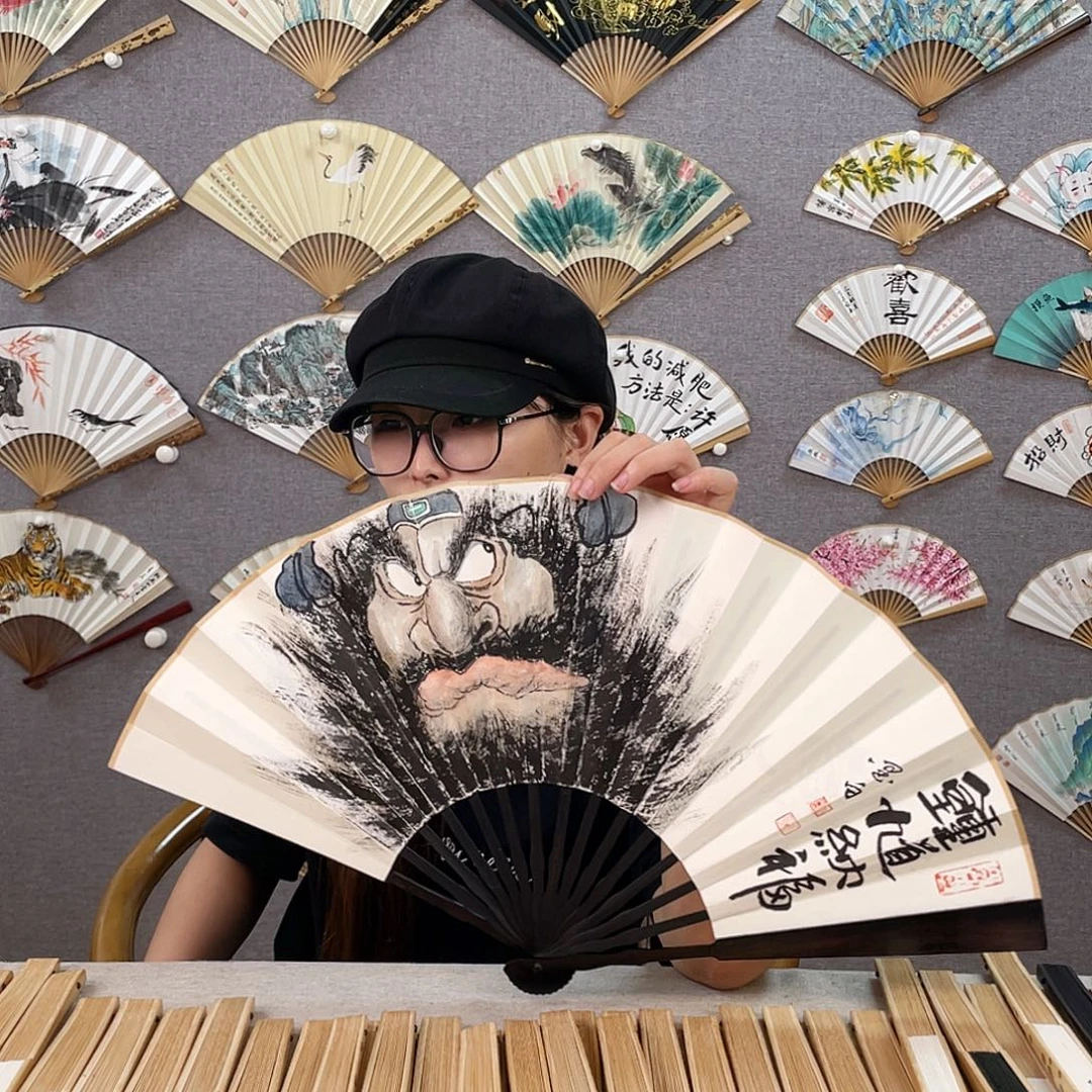 国画10寸黑檀-纯手绘-文玩扇骨（默认粘好）